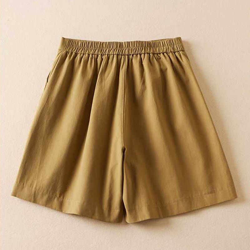 Buddha Stones Sommer Casual Plain Baumwolle Leinen Reißverschluss Knopf Damen Shorts mit Taschen