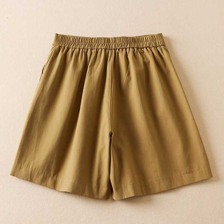 Buddha Stones Sommer Casual Plain Baumwolle Leinen Reißverschluss Knopf Damen Shorts mit Taschen