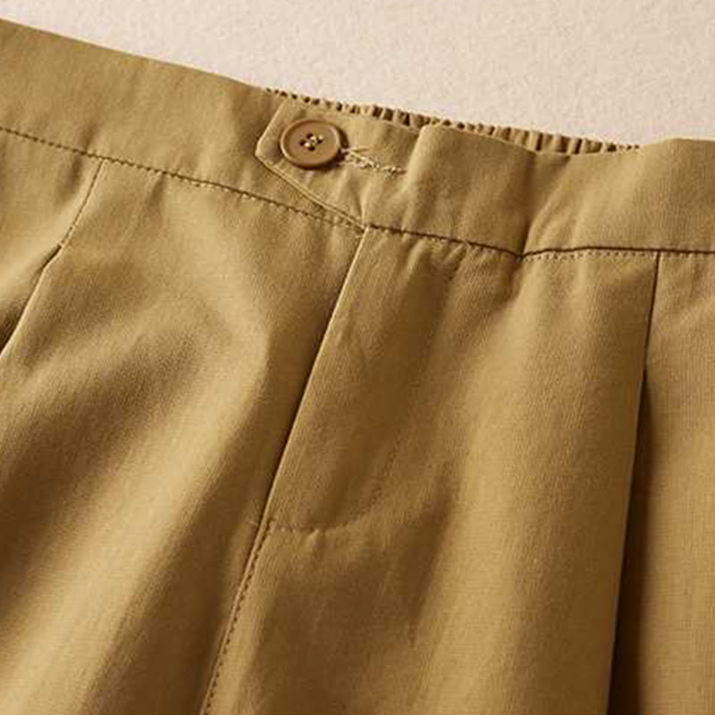 Buddha Stones Sommer Casual Plain Baumwolle Leinen Reißverschluss Knopf Damen Shorts mit Taschen