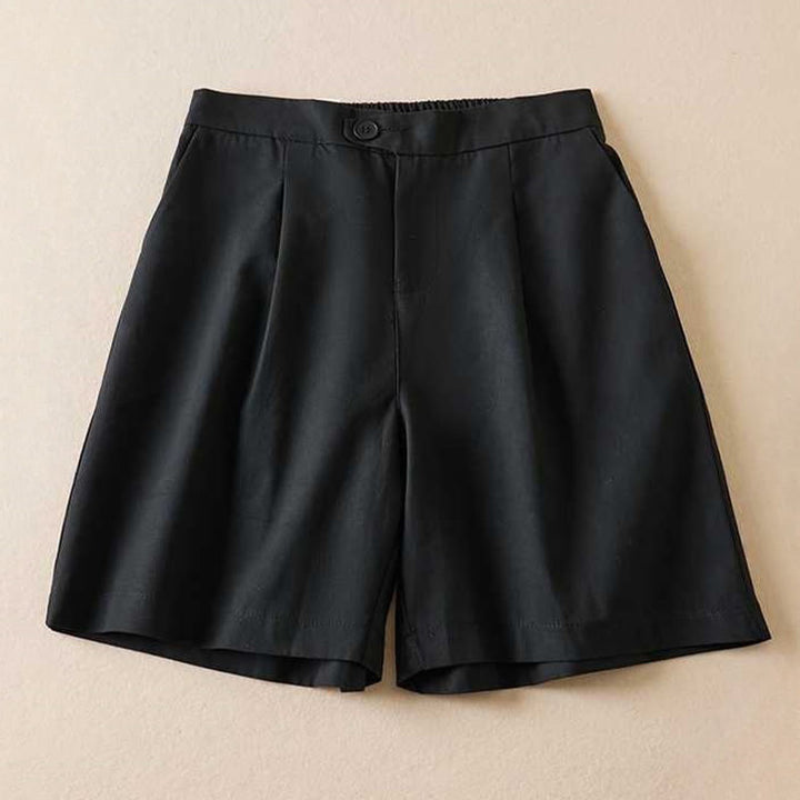 Buddha Stones Sommer Casual Plain Baumwolle Leinen Reißverschluss Knopf Damen Shorts mit Taschen