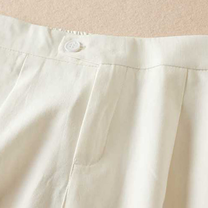 Buddha Stones Sommer Casual Plain Baumwolle Leinen Reißverschluss Knopf Damen Shorts mit Taschen