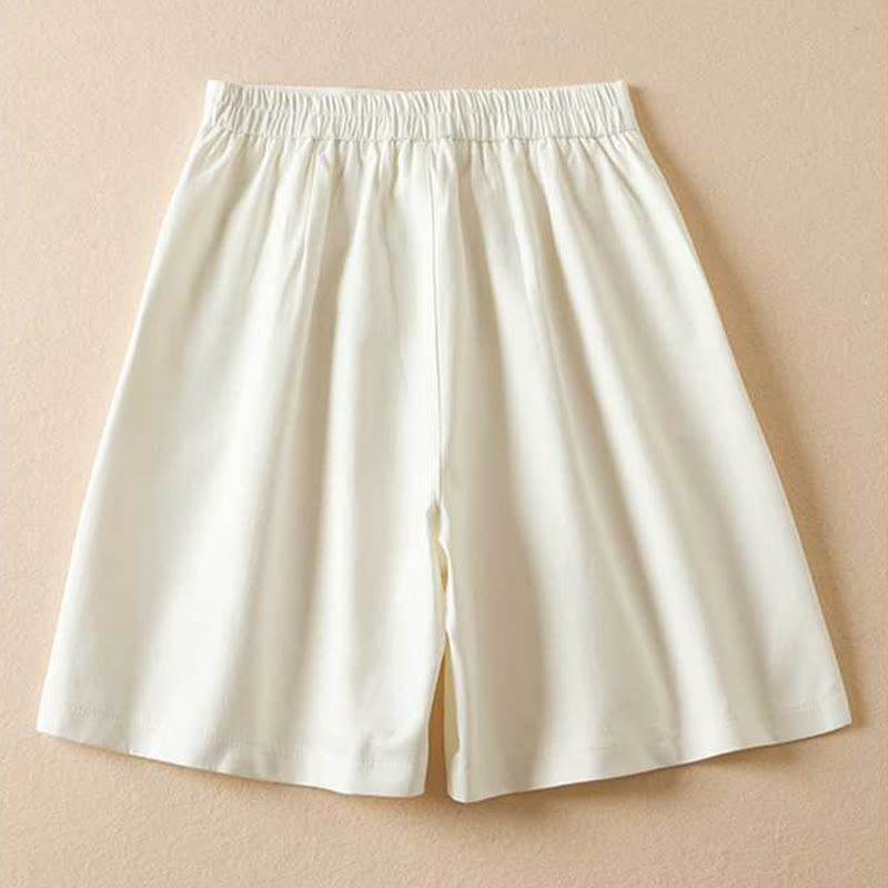 Buddha Stones Sommer Casual Plain Baumwolle Leinen Reißverschluss Knopf Damen Shorts mit Taschen