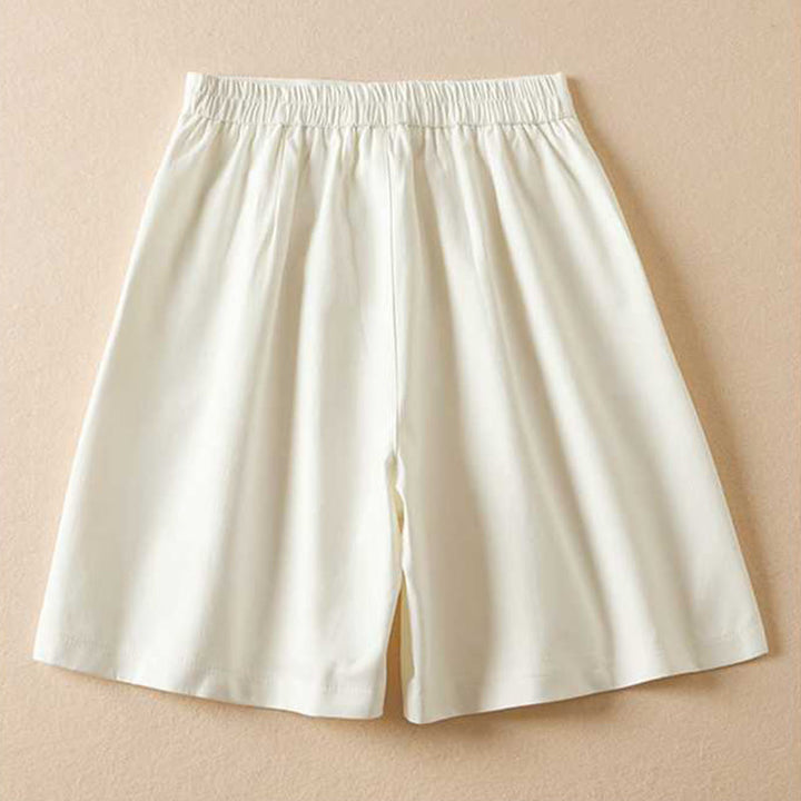 Buddha Stones Sommer Casual Plain Baumwolle Leinen Reißverschluss Knopf Damen Shorts mit Taschen