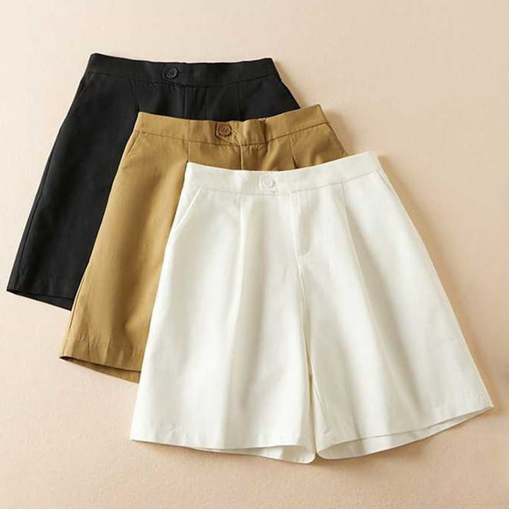 Buddha Stones Sommer Casual Plain Baumwolle Leinen Reißverschluss Knopf Damen Shorts mit Taschen
