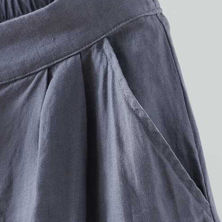Buddha Stones Sommer Casual Solid Color Frosch Knopf Reißverschluss Knopf Acrylfaser Damen Shorts mit Taschen