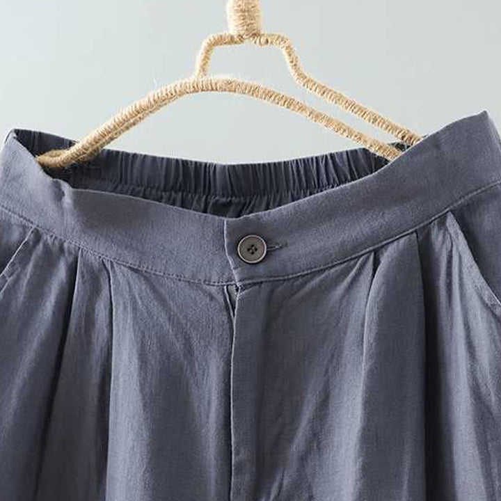 Buddha Stones Sommer Casual Solid Color Frosch Knopf Reißverschluss Knopf Acrylfaser Damen Shorts mit Taschen