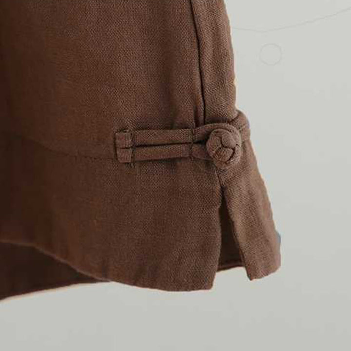 Buddha Stones Sommer Casual Solid Color Frosch Knopf Reißverschluss Knopf Acrylfaser Damen Shorts mit Taschen