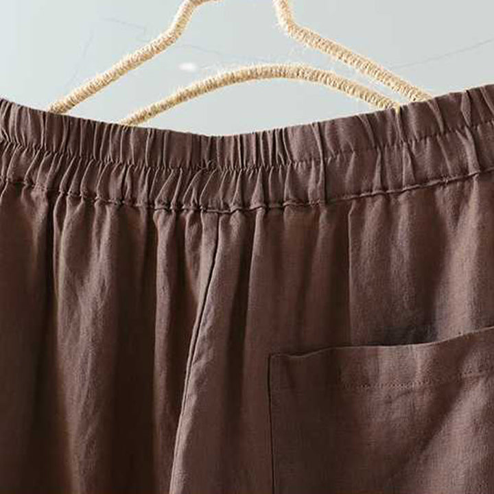 Buddha Stones Sommer Casual Solid Color Frosch Knopf Reißverschluss Knopf Acrylfaser Damen Shorts mit Taschen