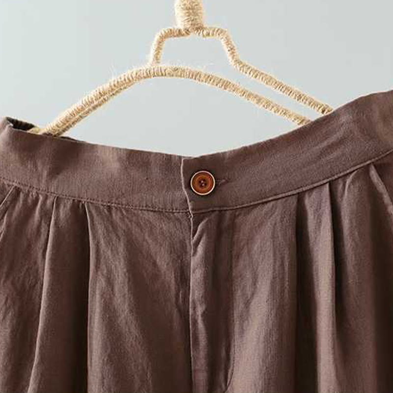 Buddha Stones Sommer Casual Solid Color Frosch Knopf Reißverschluss Knopf Acrylfaser Damen Shorts mit Taschen