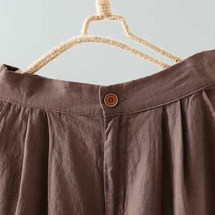 Buddha Stones Sommer Casual Solid Color Frosch Knopf Reißverschluss Knopf Acrylfaser Damen Shorts mit Taschen