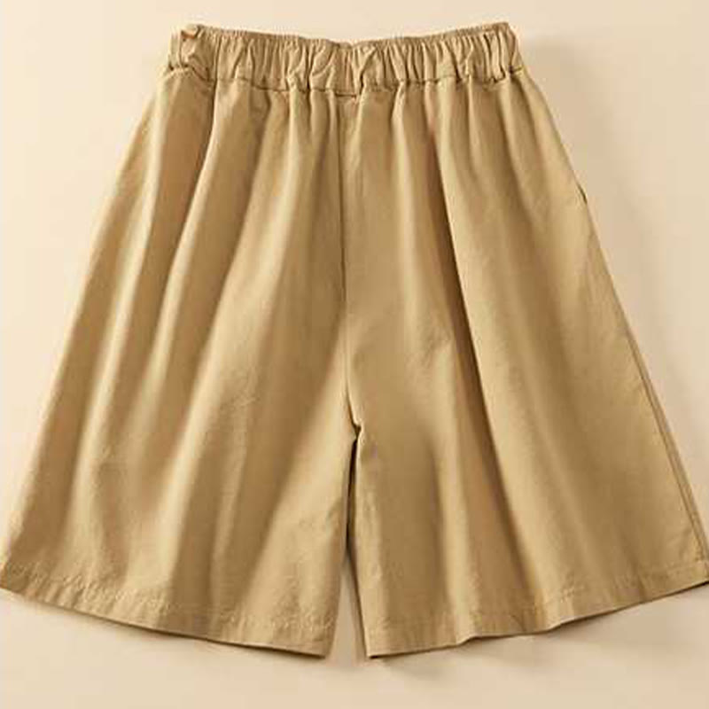 Buddha Stones Sommer Casual Loose Plain Cotton Damen Shorts mit Taschen