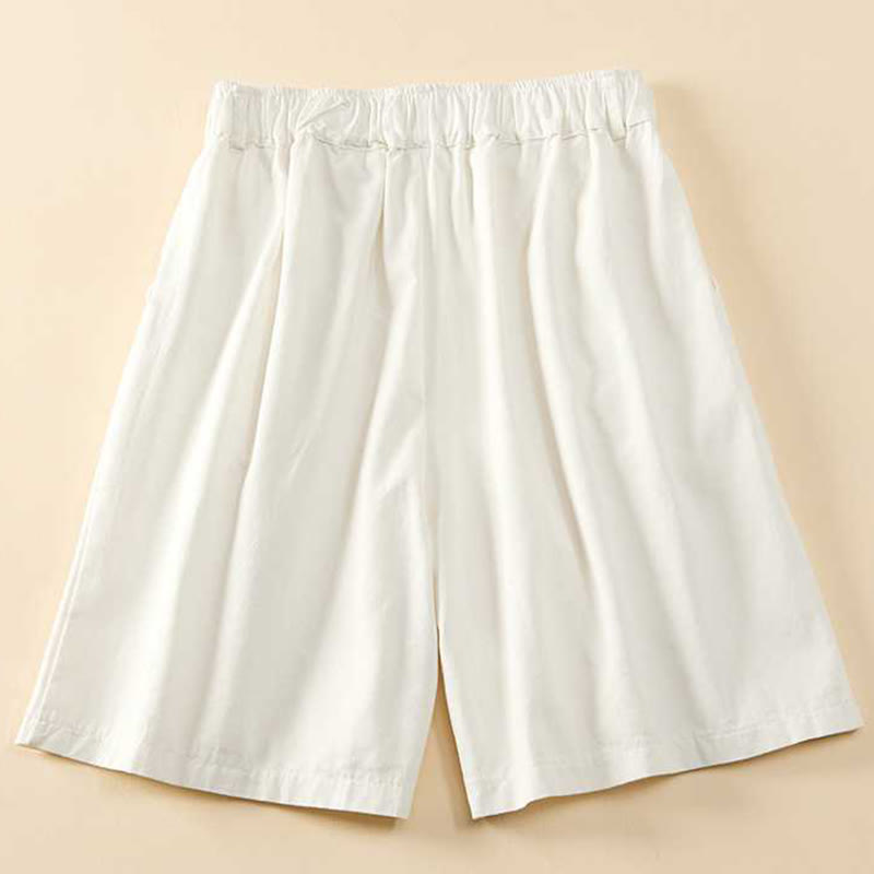 Buddha Stones Sommer Casual Loose Plain Cotton Damen Shorts mit Taschen