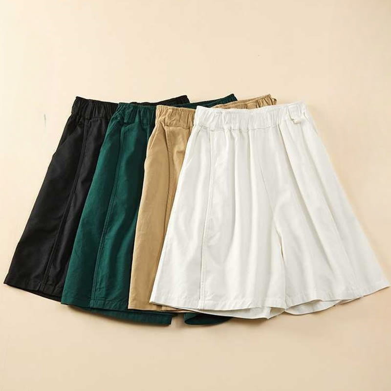 Buddha Stones Sommer Casual Loose Plain Cotton Damen Shorts mit Taschen