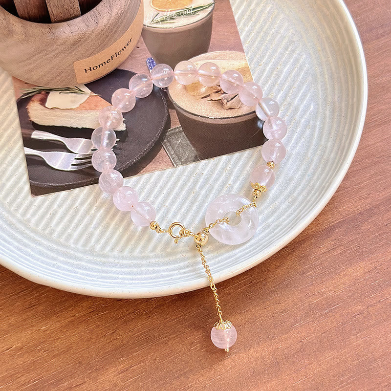Buddha Stones Natürliche rosa Kristallperlen Peace Buckle Selbstakzeptanzarmband