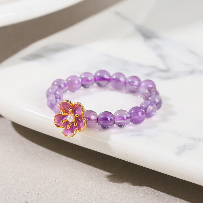Buddha Stones 3mm Amethyst Pfirsichblüte Elastischer Schnurring
