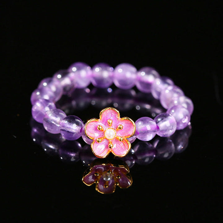 Buddha Stones 3mm Amethyst Pfirsichblüte Elastischer Schnurring