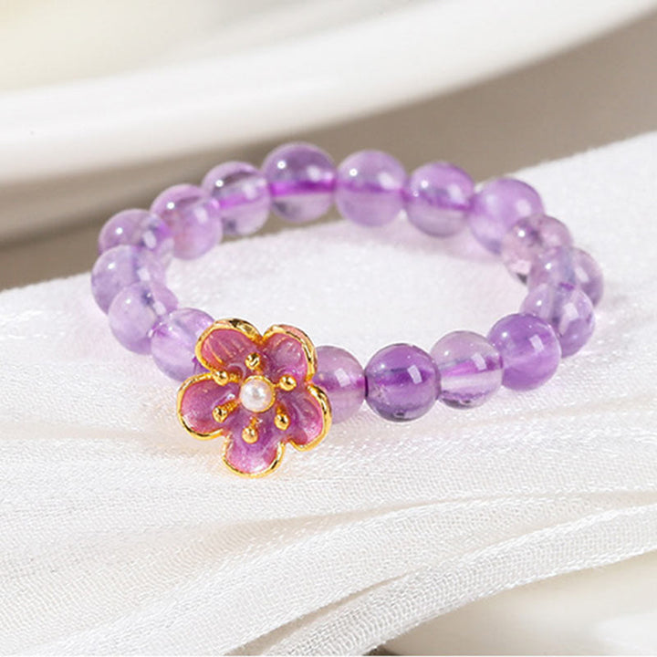 Buddha Stones 3mm Amethyst Pfirsichblüte Elastischer Schnurring