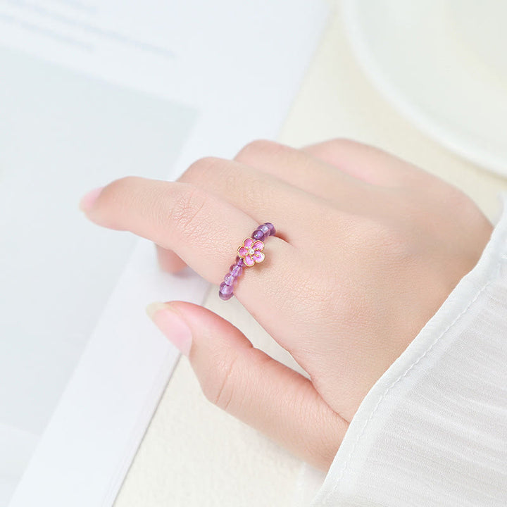 Buddha Stones 3mm Amethyst Pfirsichblüte Elastischer Schnurring