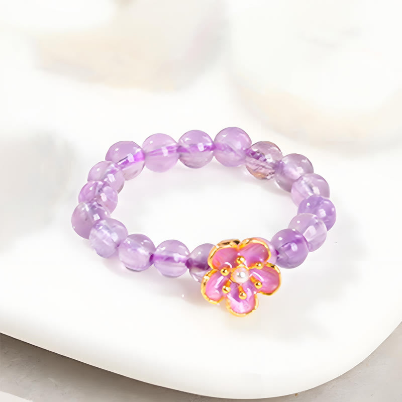 Buddha Stones 3mm Amethyst Pfirsichblüte Elastischer Schnurring