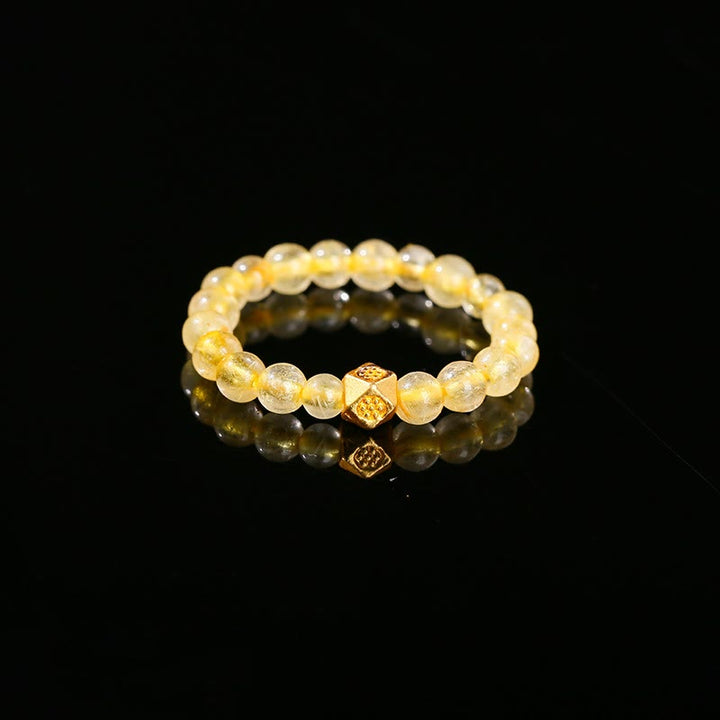 Buddha Stones 3mm Goldene Rutilquarzperlen Reichtum Elastischer Schnurring