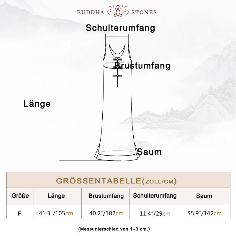 Buddha Stones Ärmelloses Camisole-Midikleid mit Froschknöpfen, Hose aus Ramie-Leinen mit weitem Bein und Taschen - image 3