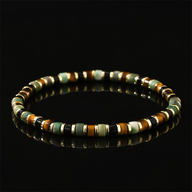 Buddha Stones Stützarmband aus natürlichem Hämatit und Tigerauge