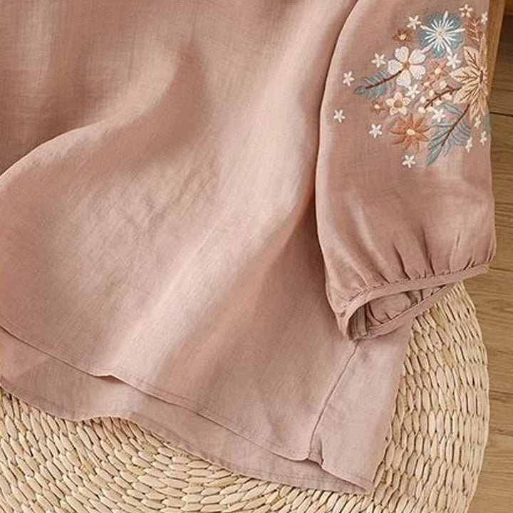 Buddha Stones, lässiges Damen-T-Shirt mit Blumen- und Blattstickerei, Rundhalsausschnitt und Dreiviertelärmeln - image 16