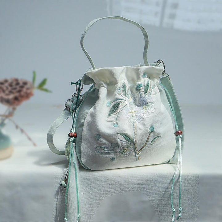 Buddha Stones bestickt grün Birne Blüte Canvas Tote Crossbody Bag Schultertasche Handtasche