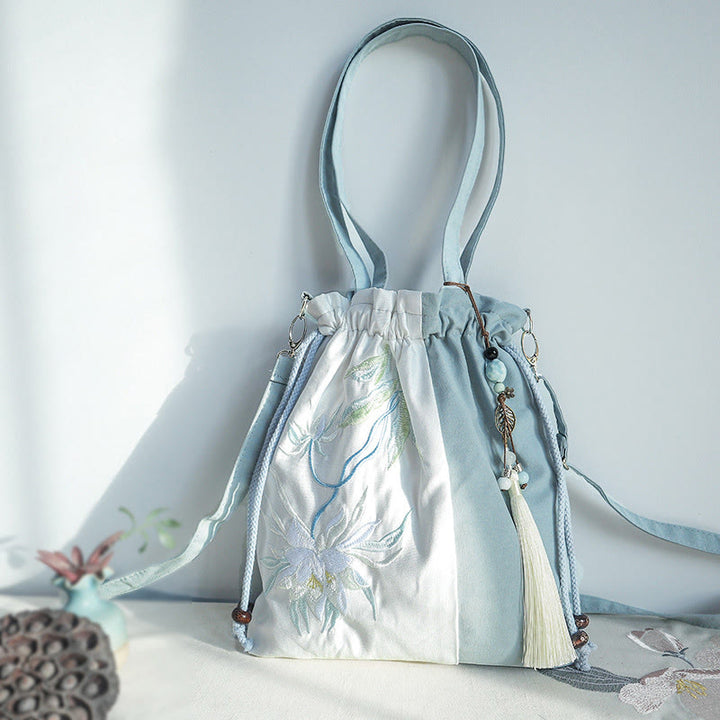 Buddha Stones bestickt grün Birne blau Epiphyllum Canvas Tote Crossbody Bag Schultertasche Handtasche