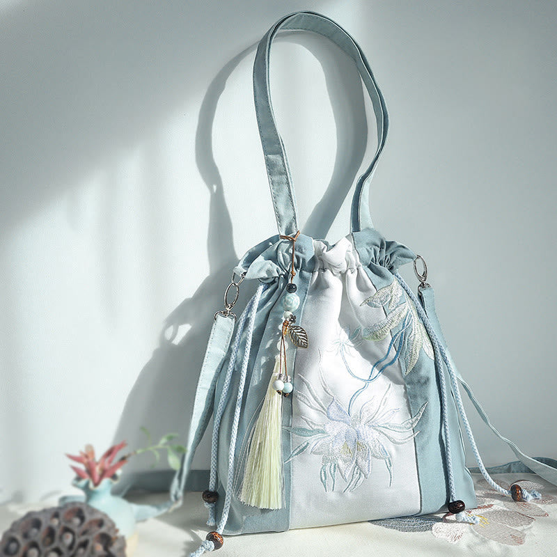 Buddha Stones bestickt grün Birne blau Epiphyllum Canvas Tote Crossbody Bag Schultertasche Handtasche