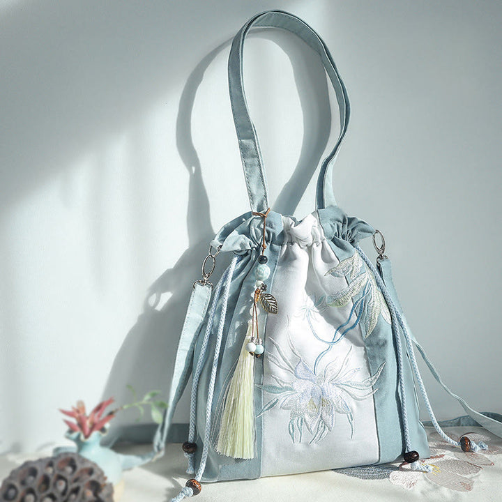 Buddha Stones bestickt grün Birne blau Epiphyllum Canvas Tote Crossbody Bag Schultertasche Handtasche