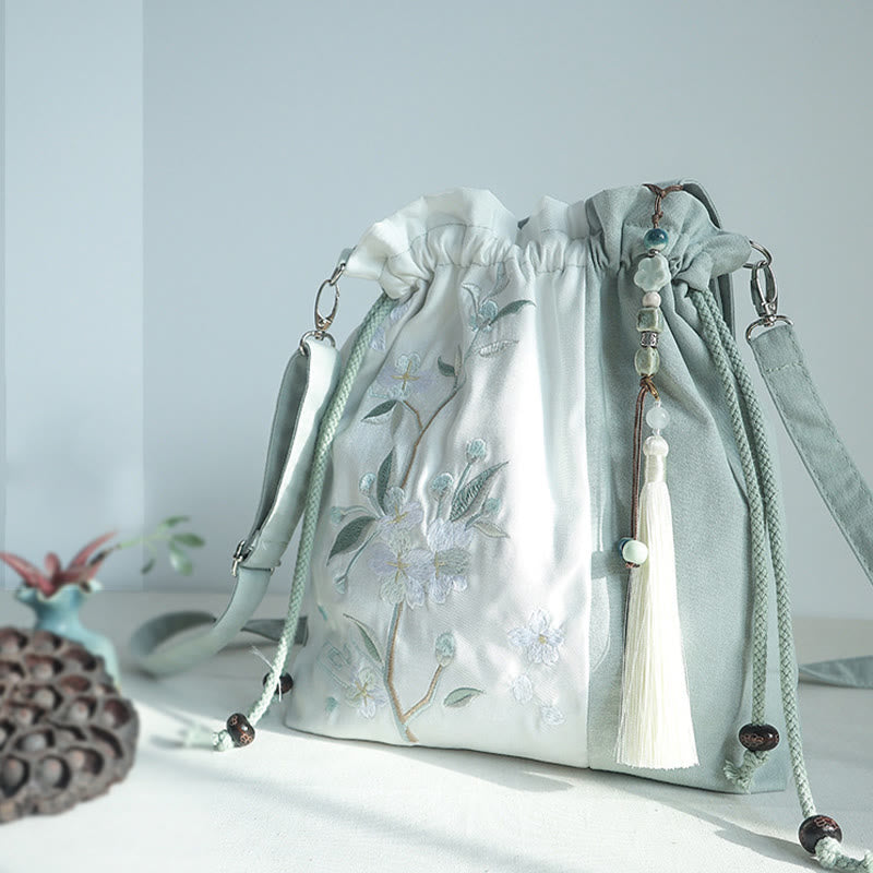 Buddha Stones bestickt grün Birne blau Epiphyllum Canvas Tote Crossbody Bag Schultertasche Handtasche
