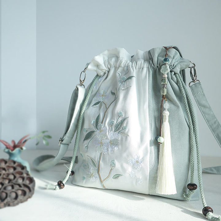 Buddha Stones bestickt grün Birne blau Epiphyllum Canvas Tote Crossbody Bag Schultertasche Handtasche