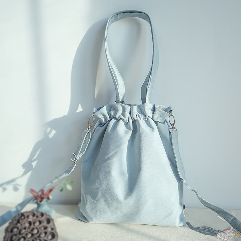 Buddha Stones bestickt grün Birne blau Epiphyllum Canvas Tote Crossbody Bag Schultertasche Handtasche