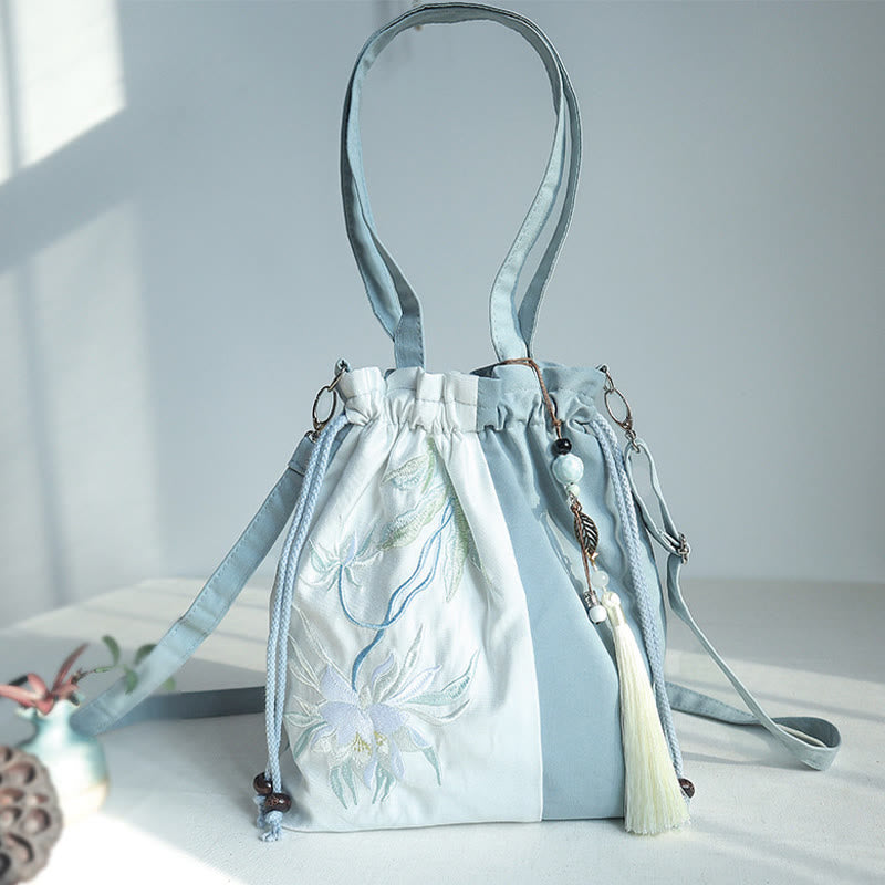 Buddha Stones bestickt grün Birne blau Epiphyllum Canvas Tote Crossbody Bag Schultertasche Handtasche
