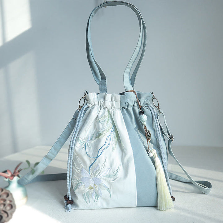 Buddha Stones bestickt grün Birne blau Epiphyllum Canvas Tote Crossbody Bag Schultertasche Handtasche