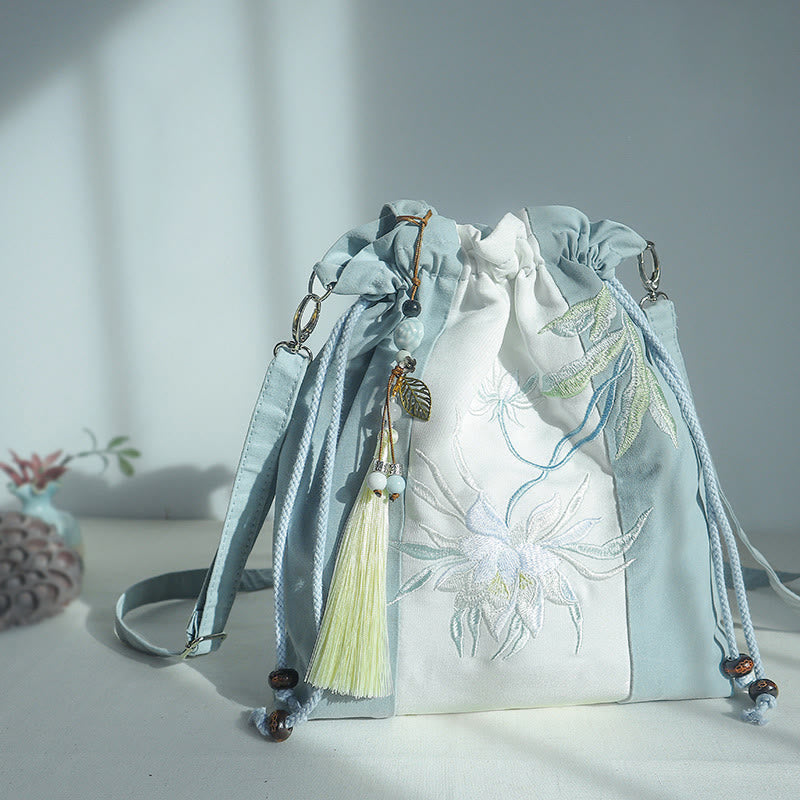 Buddha Stones bestickt grün Birne blau Epiphyllum Canvas Tote Crossbody Bag Schultertasche Handtasche