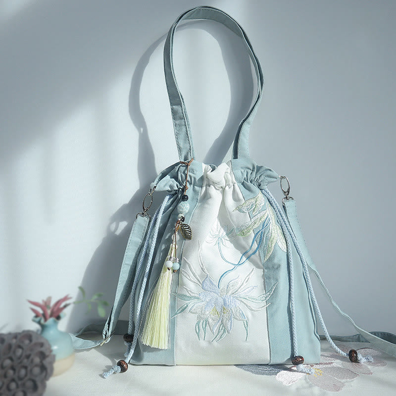 Buddha Stones bestickt grün Birne blau Epiphyllum Canvas Tote Crossbody Bag Schultertasche Handtasche