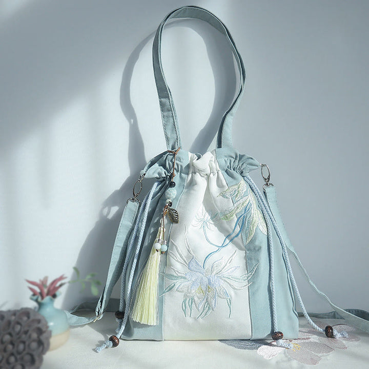 Buddha Stones bestickt grün Birne blau Epiphyllum Canvas Tote Crossbody Bag Schultertasche Handtasche