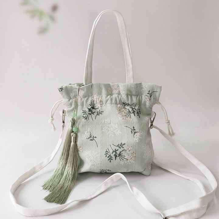 Buddha Stones, weiße Blumen, grüne Blätter, Canvas-Tragetasche, Umhängetasche, Schultertasche, Handtasche
