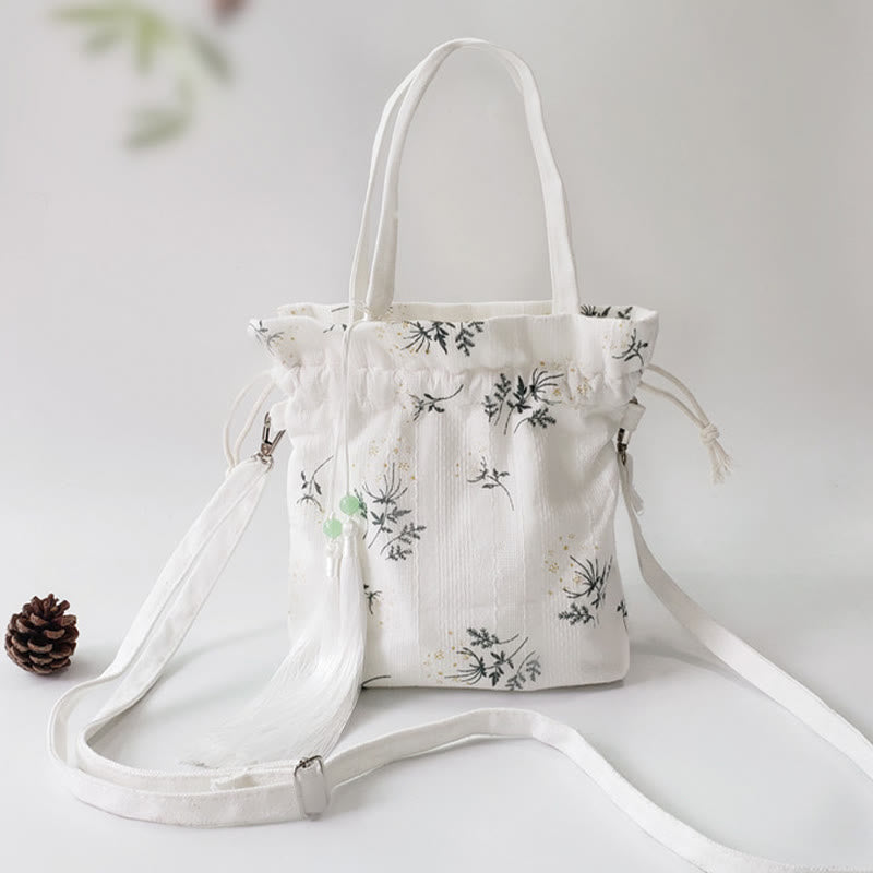 Buddha Stones, weiße Blumen, grüne Blätter, Canvas-Tragetasche, Umhängetasche, Schultertasche, Handtasche