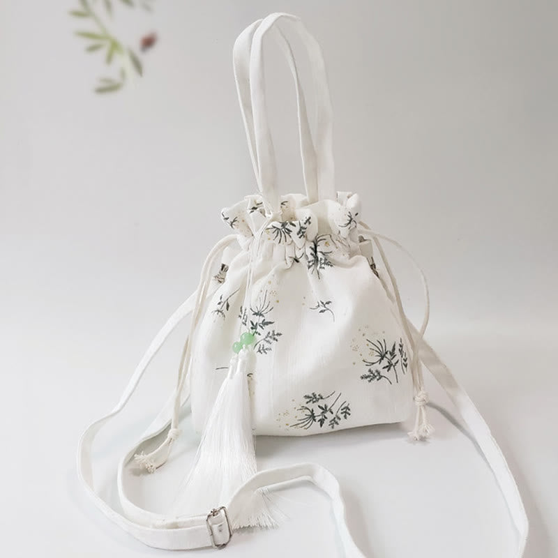 Buddha Stones, weiße Blumen, grüne Blätter, Canvas-Tragetasche, Umhängetasche, Schultertasche, Handtasche