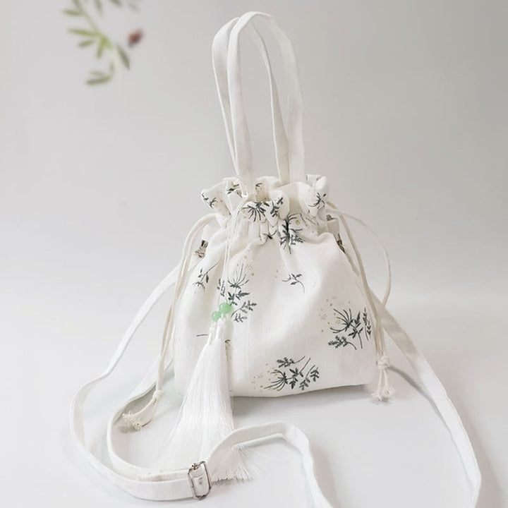 Buddha Stones, weiße Blumen, grüne Blätter, Canvas-Tragetasche, Umhängetasche, Schultertasche, Handtasche