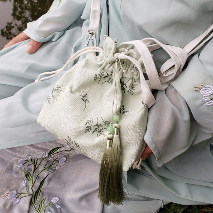 Buddha Stones, weiße Blumen, grüne Blätter, Canvas-Tragetasche, Umhängetasche, Schultertasche, Handtasche