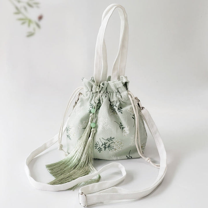 Buddha Stones, weiße Blumen, grüne Blätter, Canvas-Tragetasche, Umhängetasche, Schultertasche, Handtasche