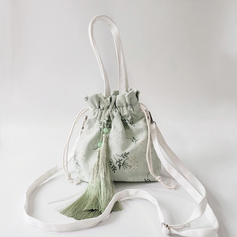 Buddha Stones, weiße Blumen, grüne Blätter, Canvas-Tragetasche, Umhängetasche, Schultertasche, Handtasche