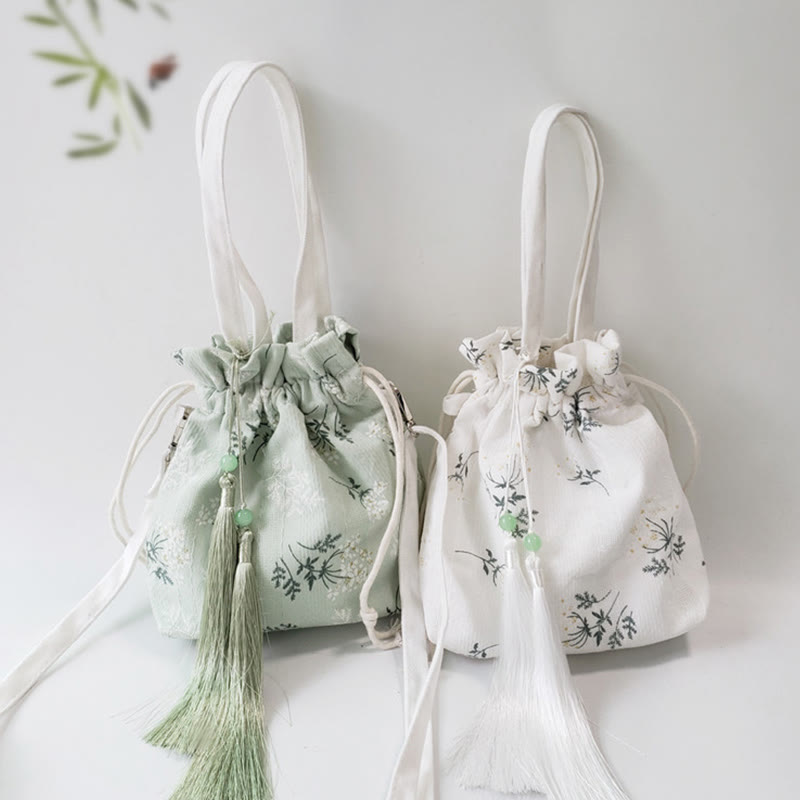 Buddha Stones, weiße Blumen, grüne Blätter, Canvas-Tragetasche, Umhängetasche, Schultertasche, Handtasche
