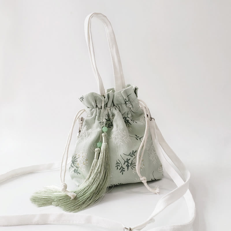 Buddha Stones, weiße Blumen, grüne Blätter, Canvas-Tragetasche, Umhängetasche, Schultertasche, Handtasche