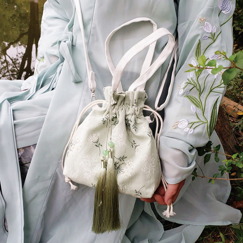 Buddha Stones, weiße Blumen, grüne Blätter, Canvas-Tragetasche, Umhängetasche, Schultertasche, Handtasche