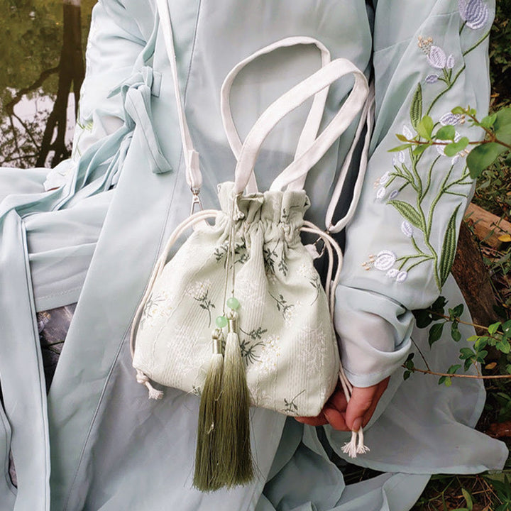 Buddha Stones, weiße Blumen, grüne Blätter, Canvas-Tragetasche, Umhängetasche, Schultertasche, Handtasche